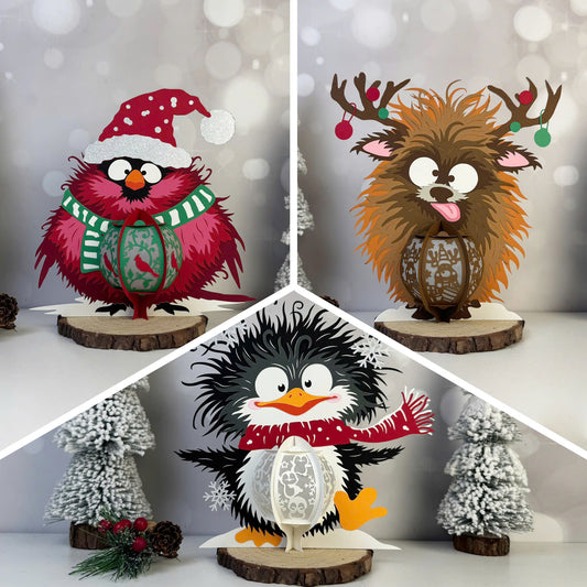 Pack 3 Cute Christmas Animals - 3D Christmas Paper Cut Lantern File - Cricut File  - VEKTOR KRAFT