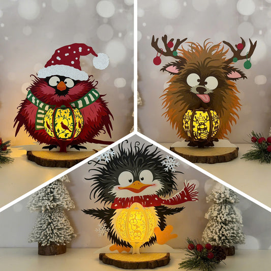 Pack 3 Cute Christmas Animals - 3D Christmas Paper Cut Lantern File - Cricut File  - VEKTOR KRAFT